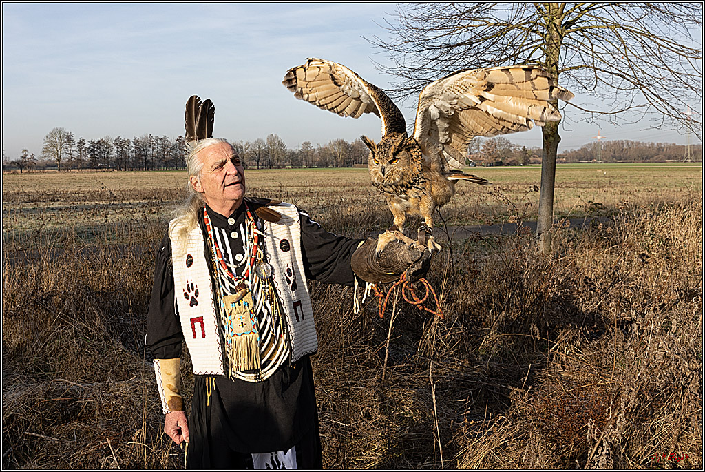Cheyenne-Halbblut Hunting Wolf in der Falknerei Pierre Schmidt; Gymnich, 09.02.2023